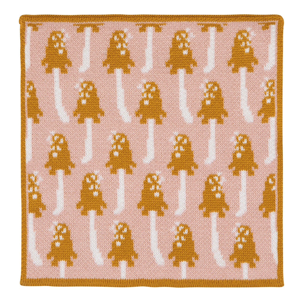 Brown Mushroom Gems Knit Dishcloth.