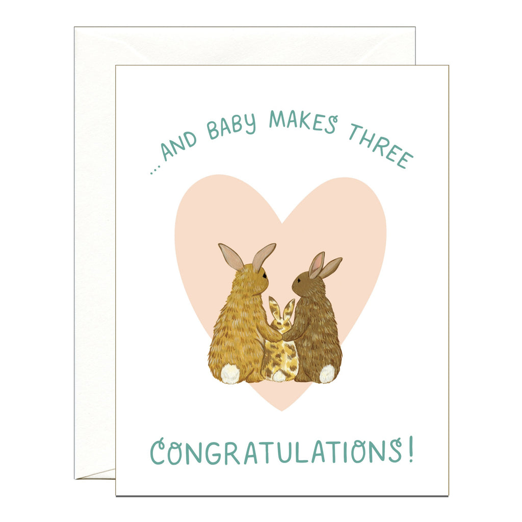 Bunny Makes Three, Pink Heart Baby Card.
