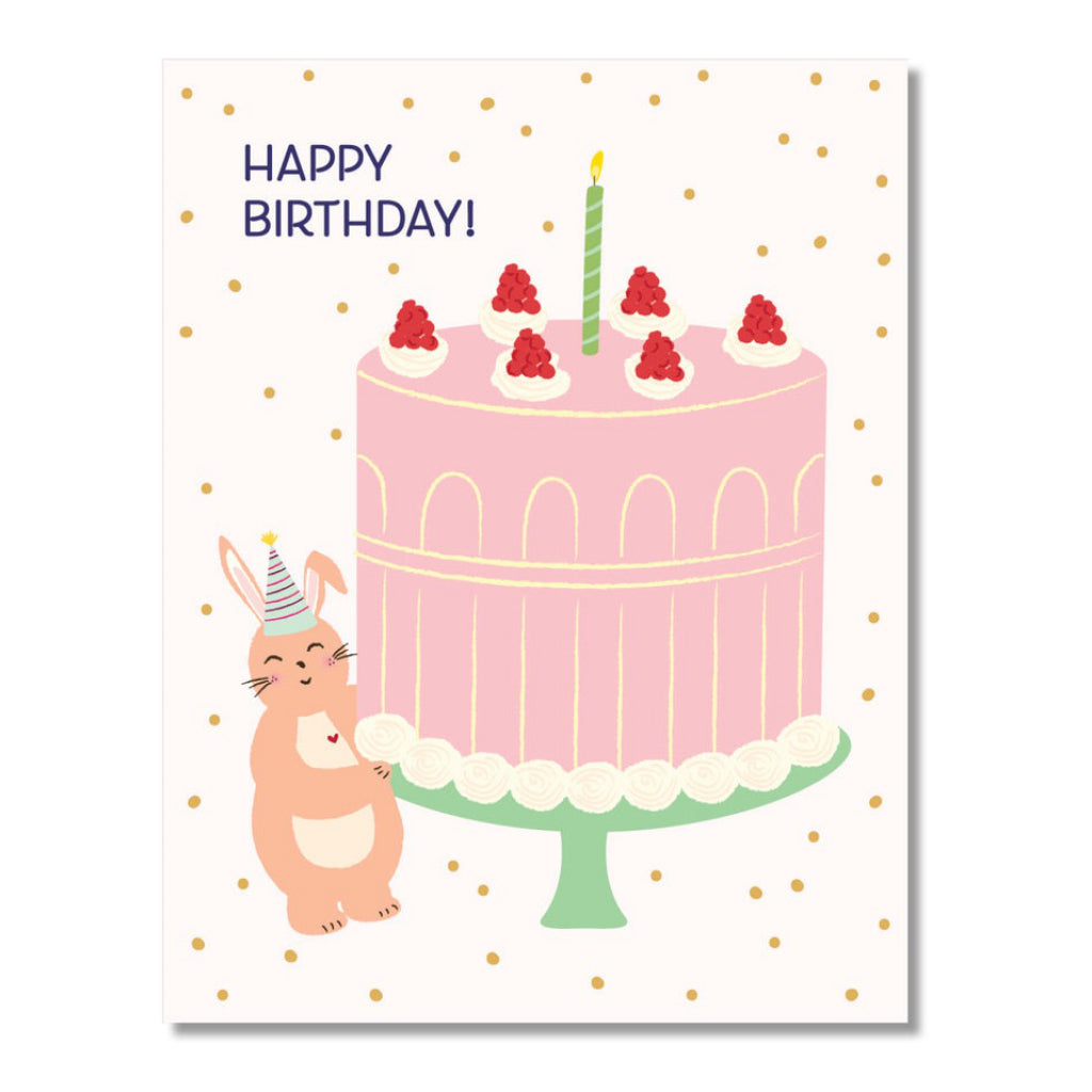Bunny With Cake Birthday Card.