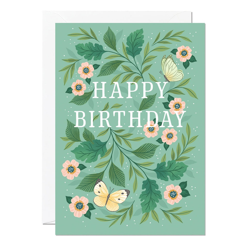 Butterflies Floral Birthday Card.