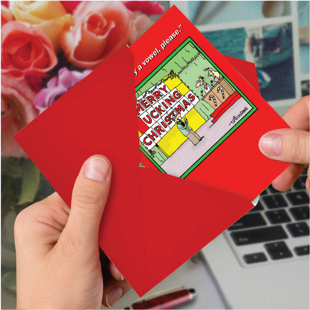 Buy A Vowel Christmas Card in hand.