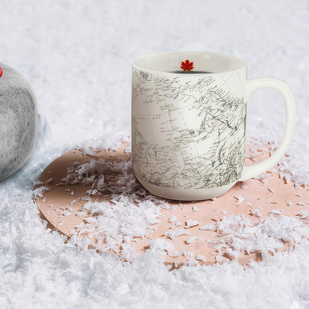 Canada Map and Curling House Mug with curling stone.