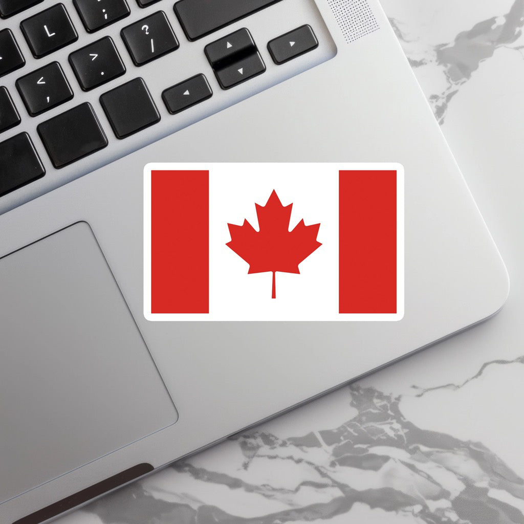 Canadian Flag Sticker on computer.