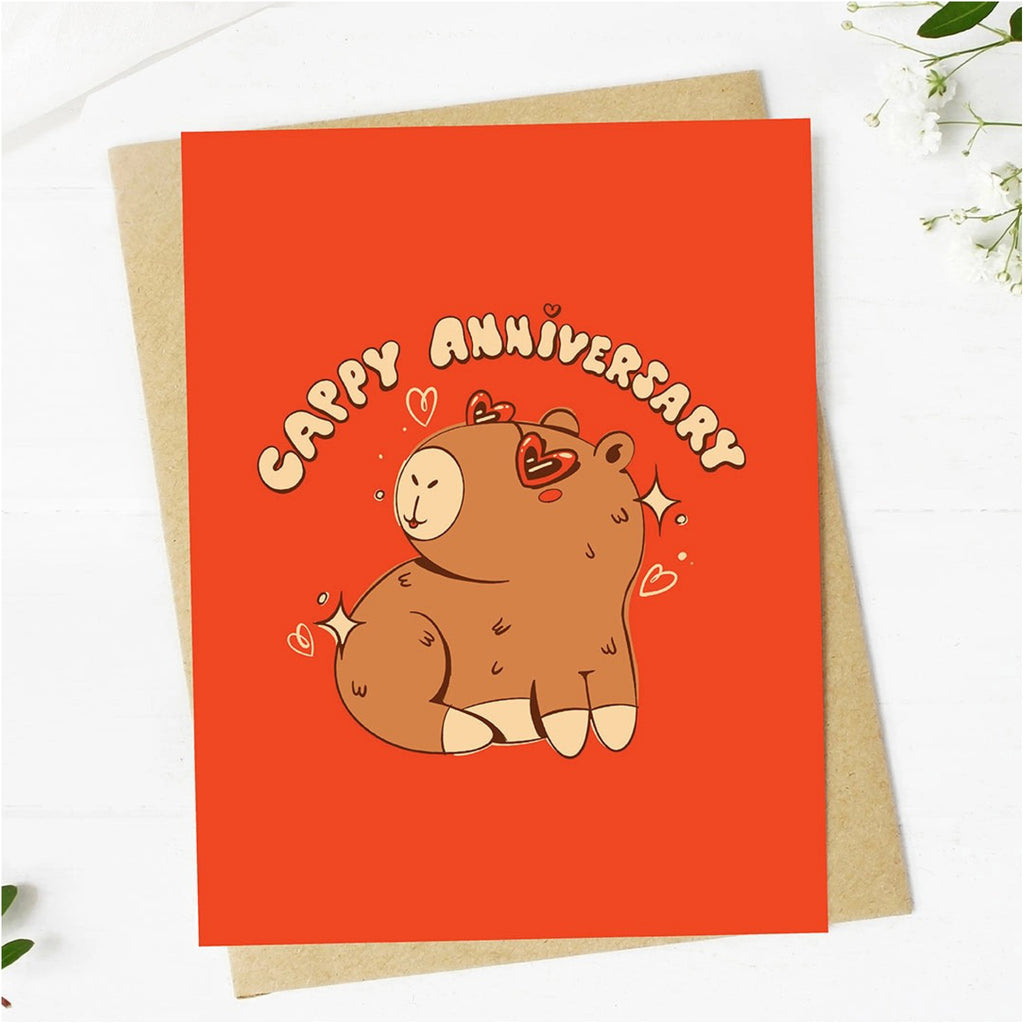 Capybara Heart Sunglasses Anniversary Card.