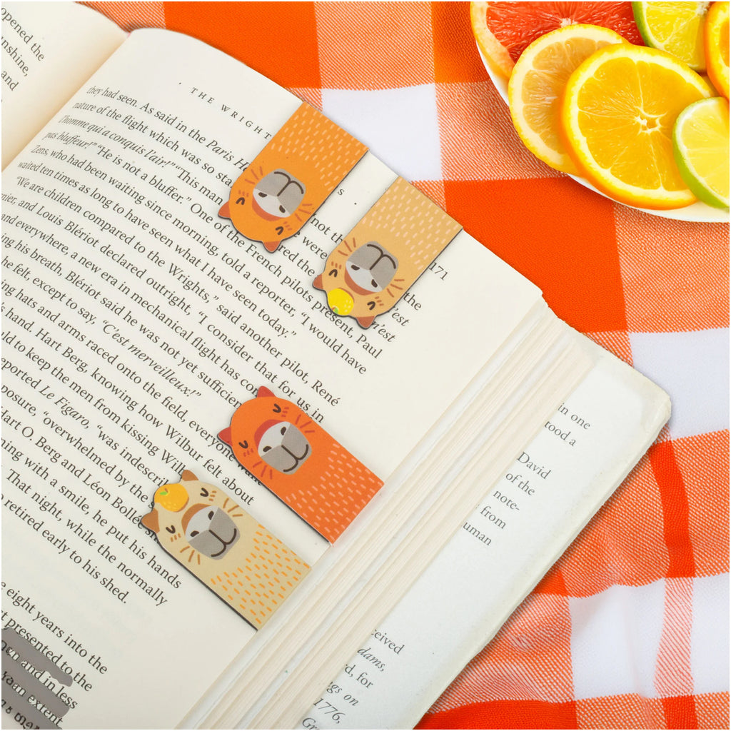 Capybara Magnetic Bookmarks on table.
