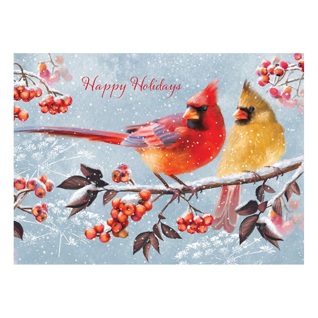 Cardinal Couple On Branch Boxed Christmas Cards.