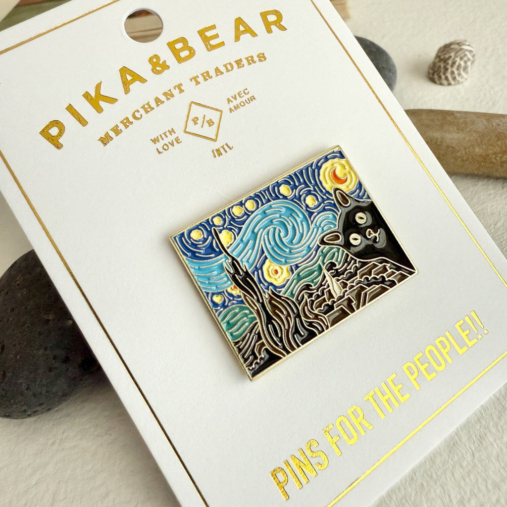 Cat and Starry Night Enamel Pin packaging.