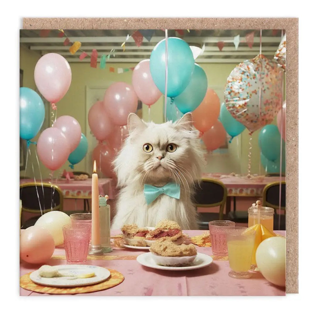 Cat At Table Birthday Card.