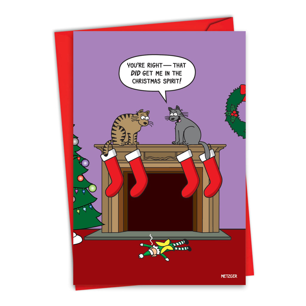 Cat Holiday Spirit Christmas Card.