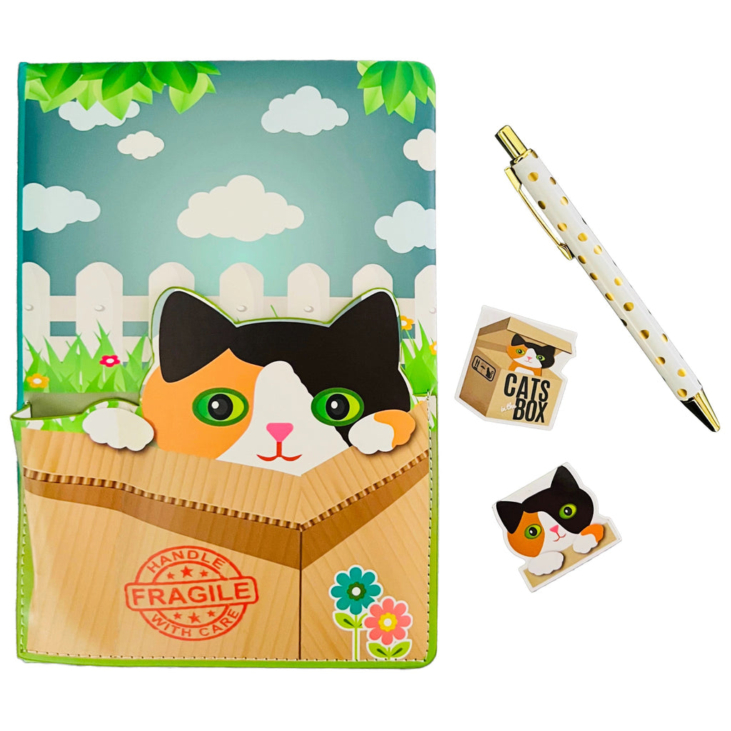 Cat In A Box Pocket Journal with Pen.