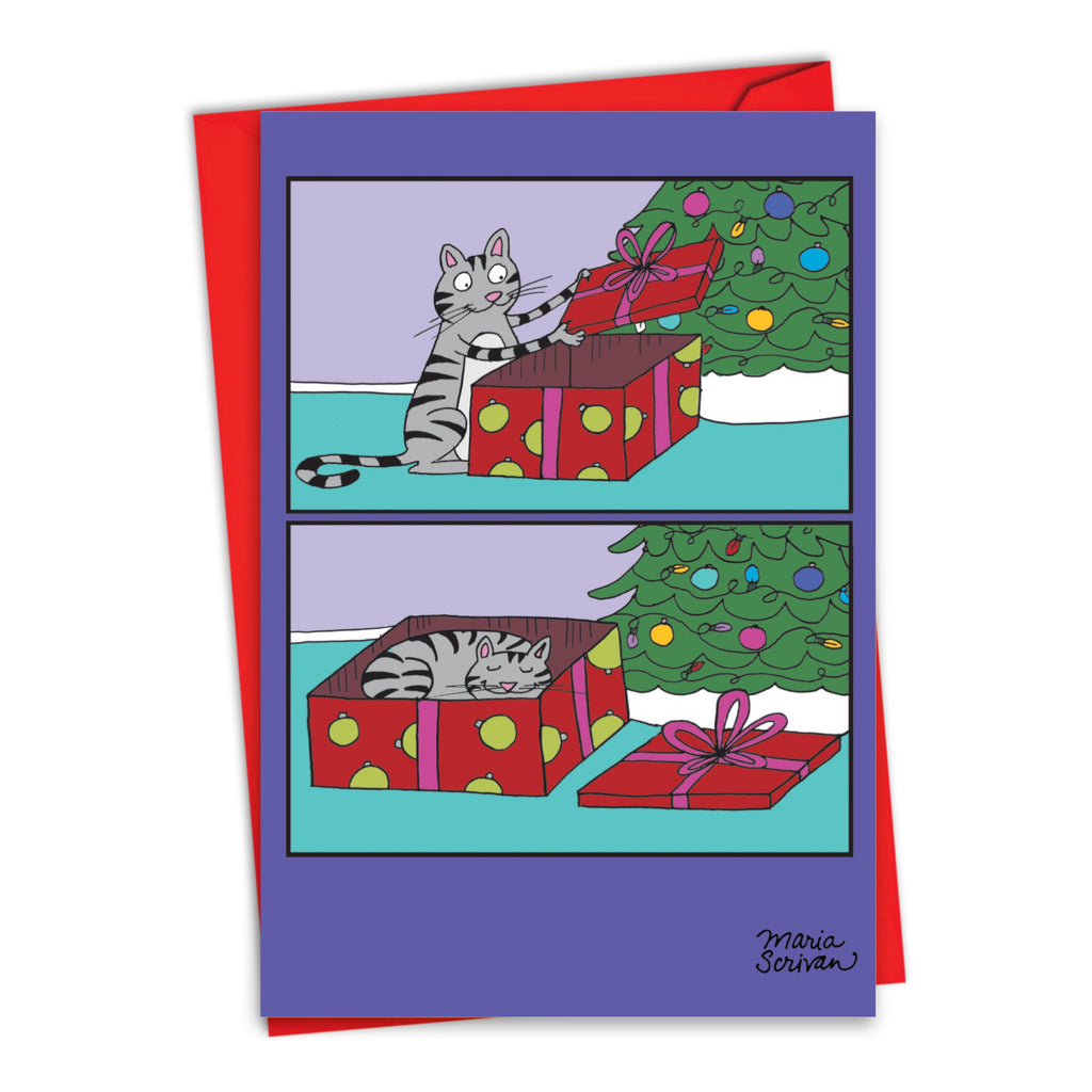 Cat In Christmas Gift Box Card.