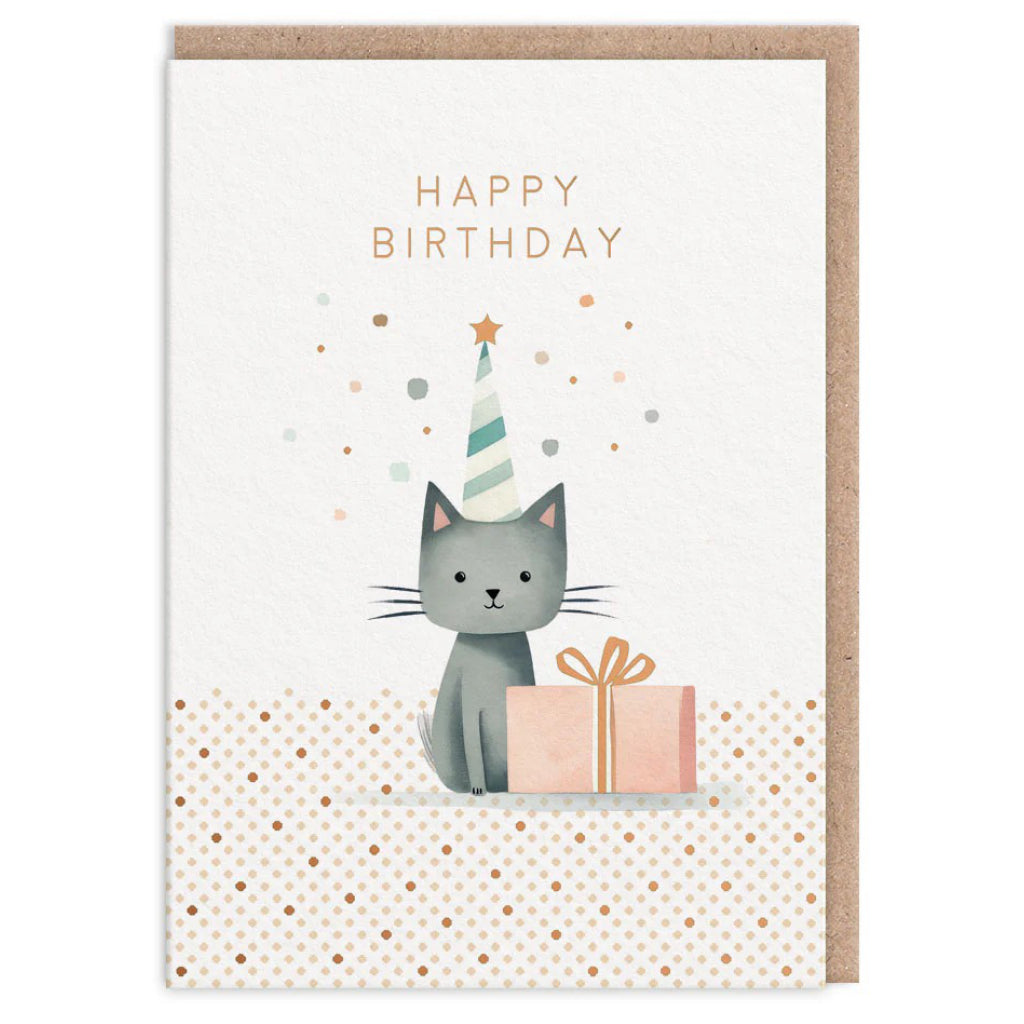 Cat In Party Hat Happy Birthday Card.