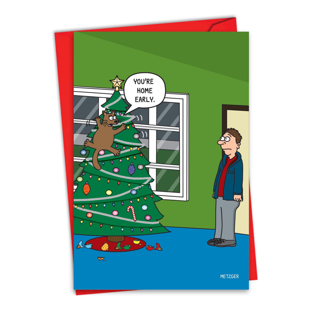 Cat In Tree Christmas Card.