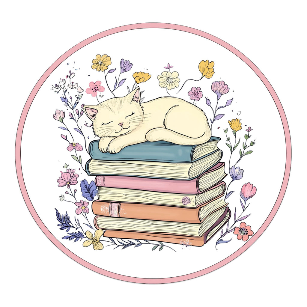 Cat On Books Sticker.