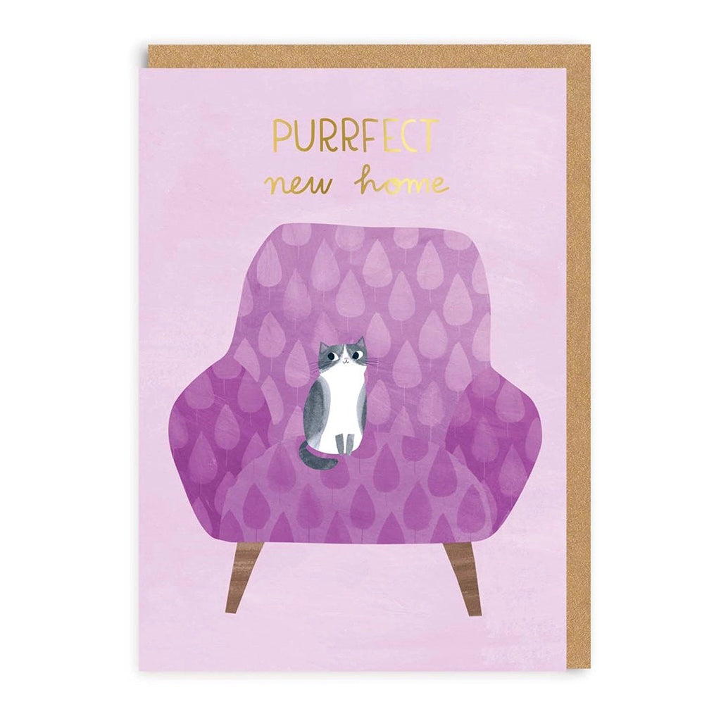 Cat On Purple Chair New Home Card.