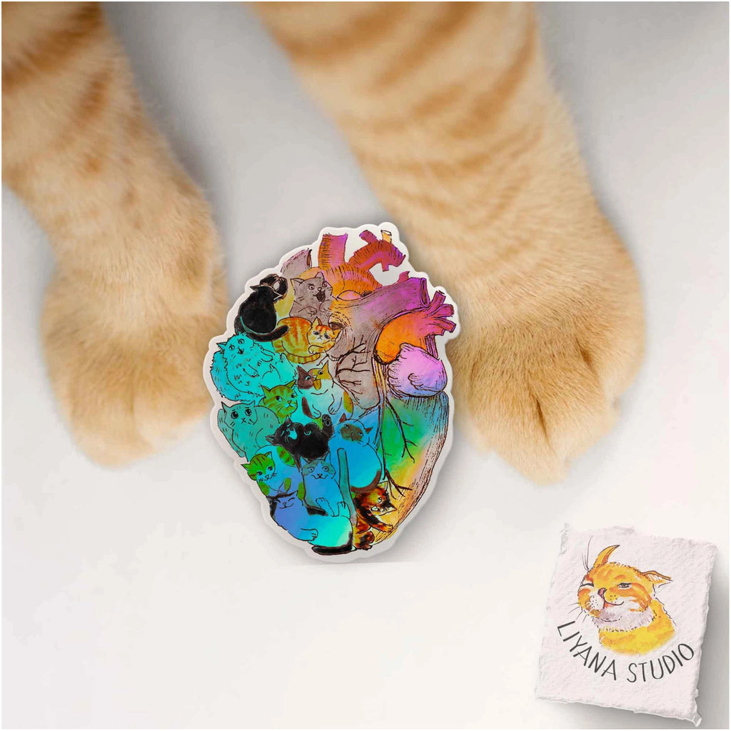 Cats In My Heart Holographic Sticker with cat.