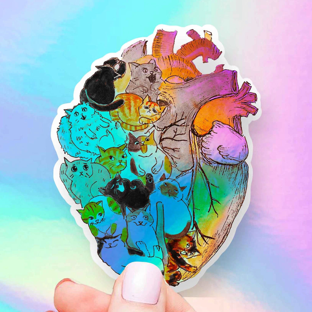 Cats In My Heart Holographic Sticker.