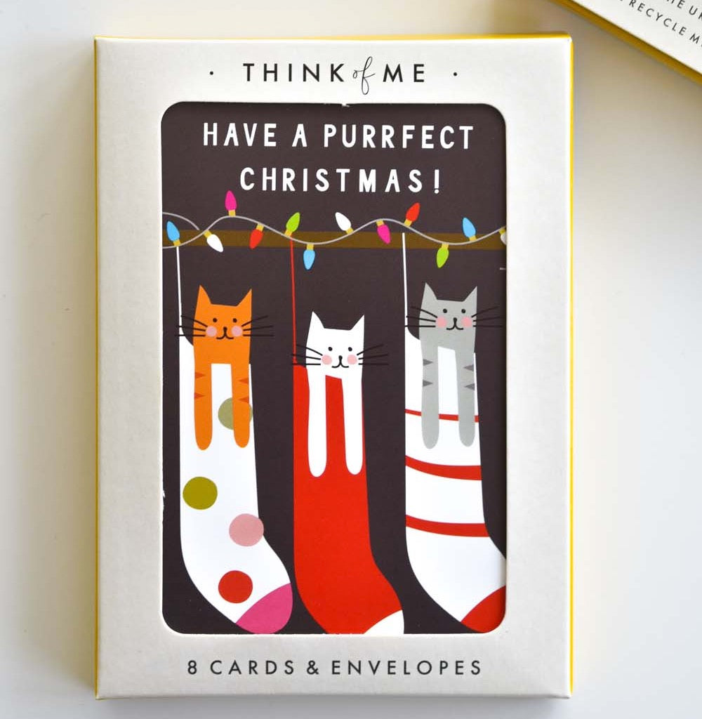 Cats In Stockings Purrfect Christmas Pack Of Cards packaging.