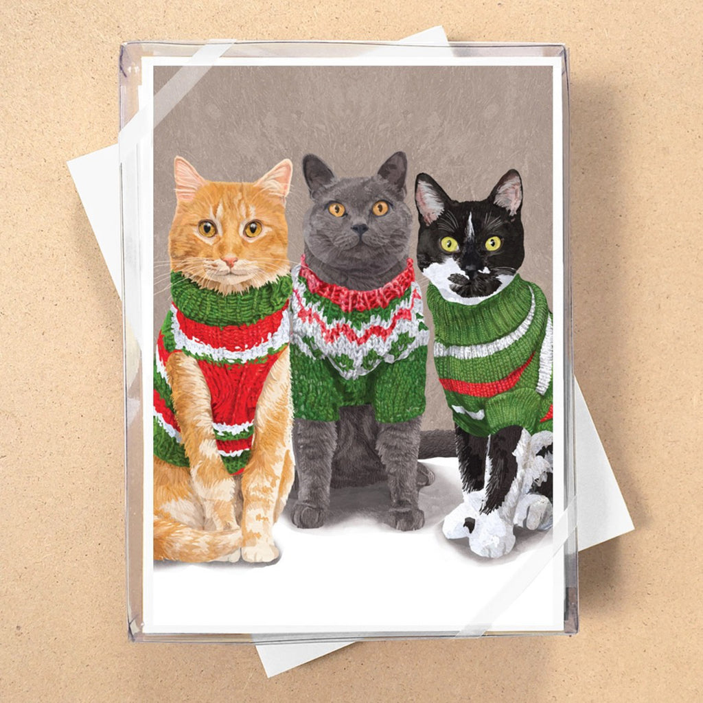 Cats in Sweaters Boxed Holiday Cards packaging.