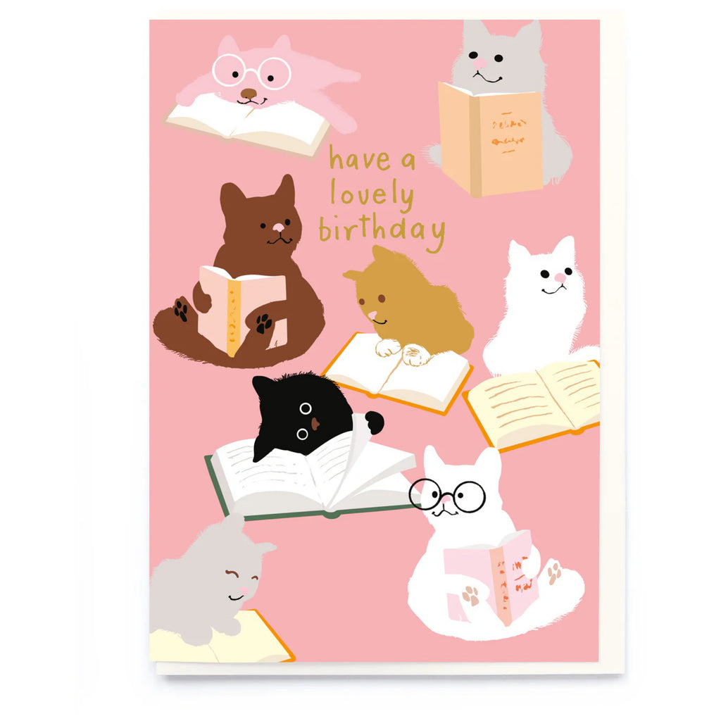 Cats Reading Birthday Card.