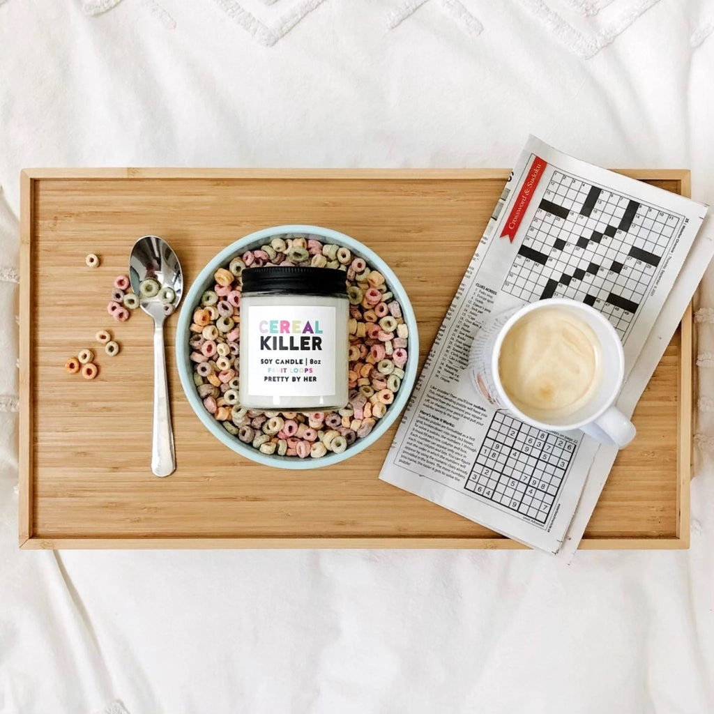Cereal Killer Soy Wax Candle on table.