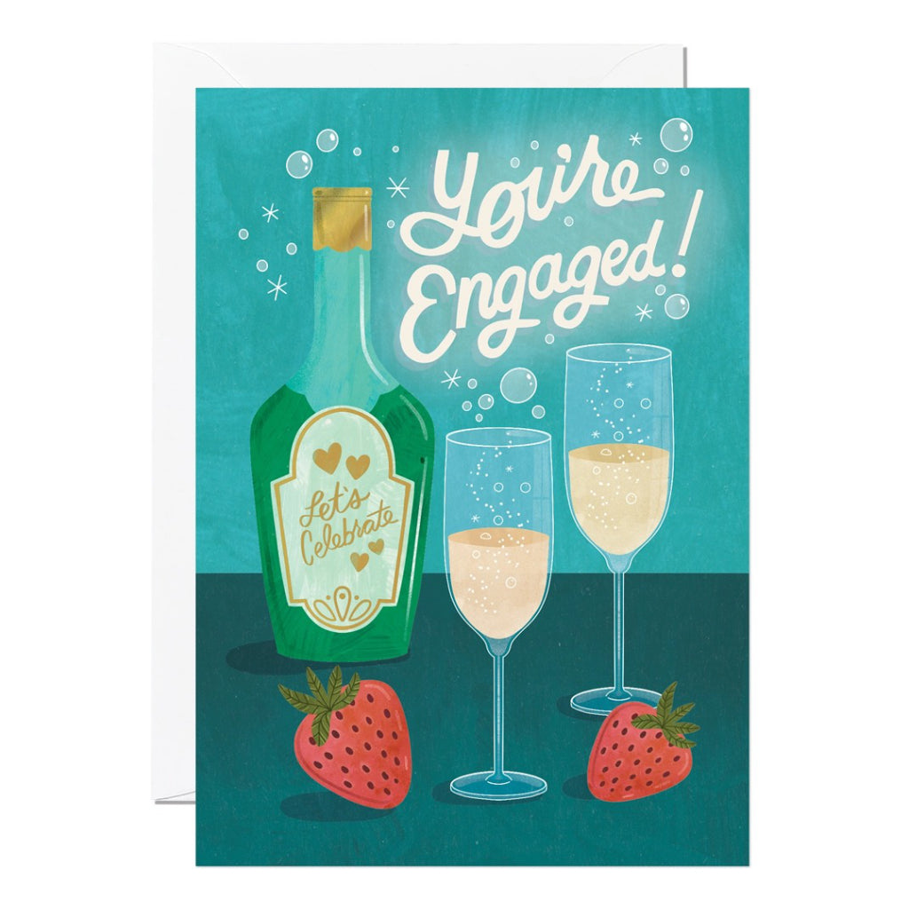 Champagne & Strawberries Engagement Card.