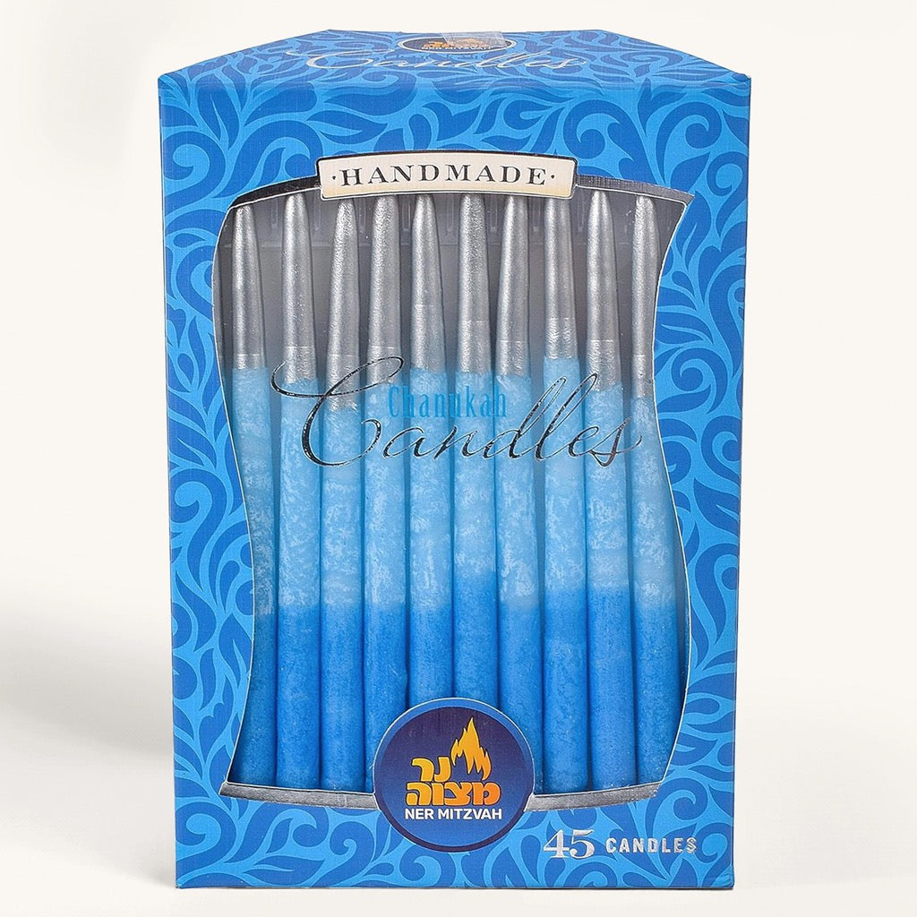 Chanukah Candles Blue With Silver Tips packaging.