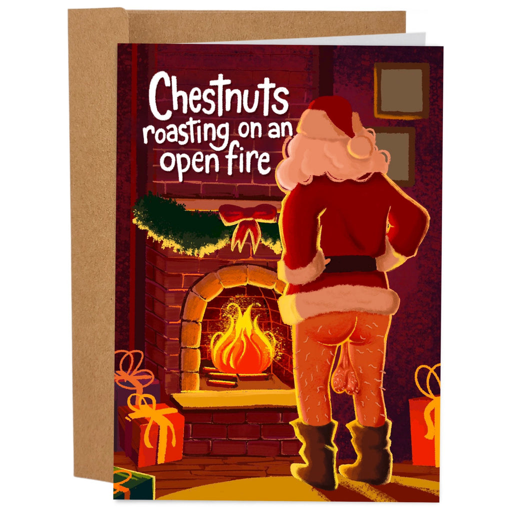 Chestnuts Roasting Santa Card.