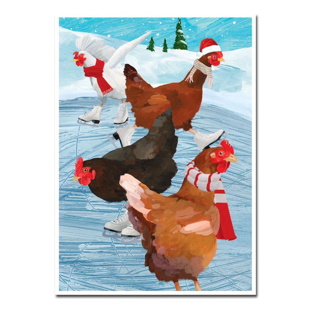 Chickens On Ice Holiday Card.