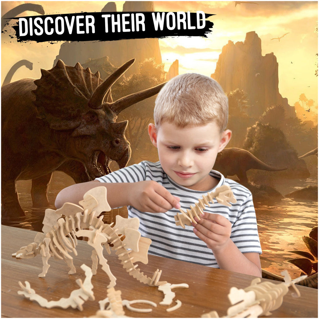 Child plyaing with Dinosaur 3D Wooden Puzzle Pack.