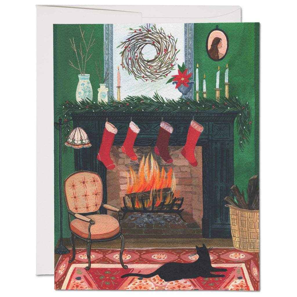 Christmas By The Fireplace Holiday Card.