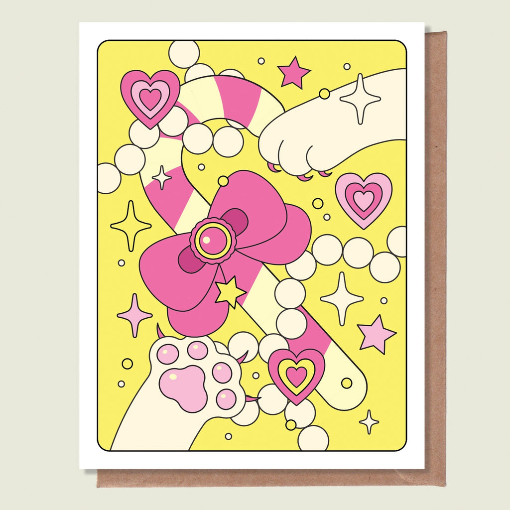 Christmas Candy Cane And Cats Greeting Card.
