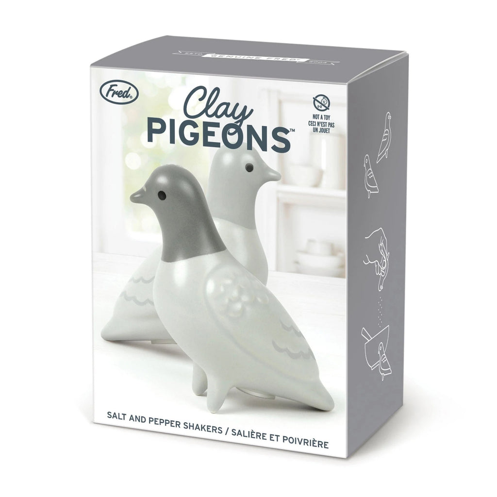 Clay Pigeons Salt + Pepper Shakers packaging.