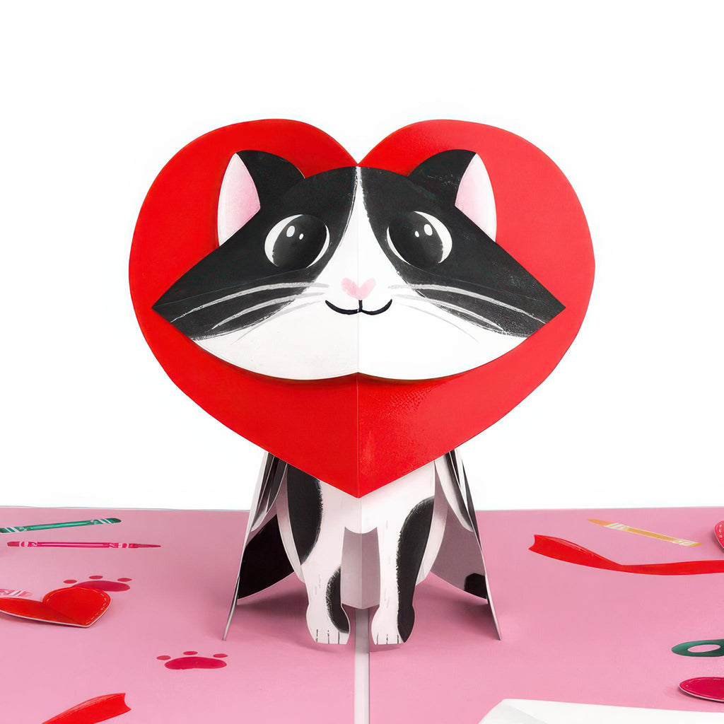 Close-up view of Crafty Cat Valentine’s Day Surprise Pop-Up Card.