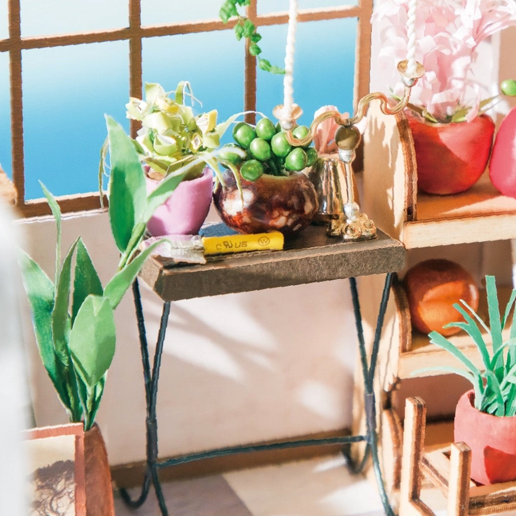 Close-up view of Flower Shop DIY Miniature House Kit.