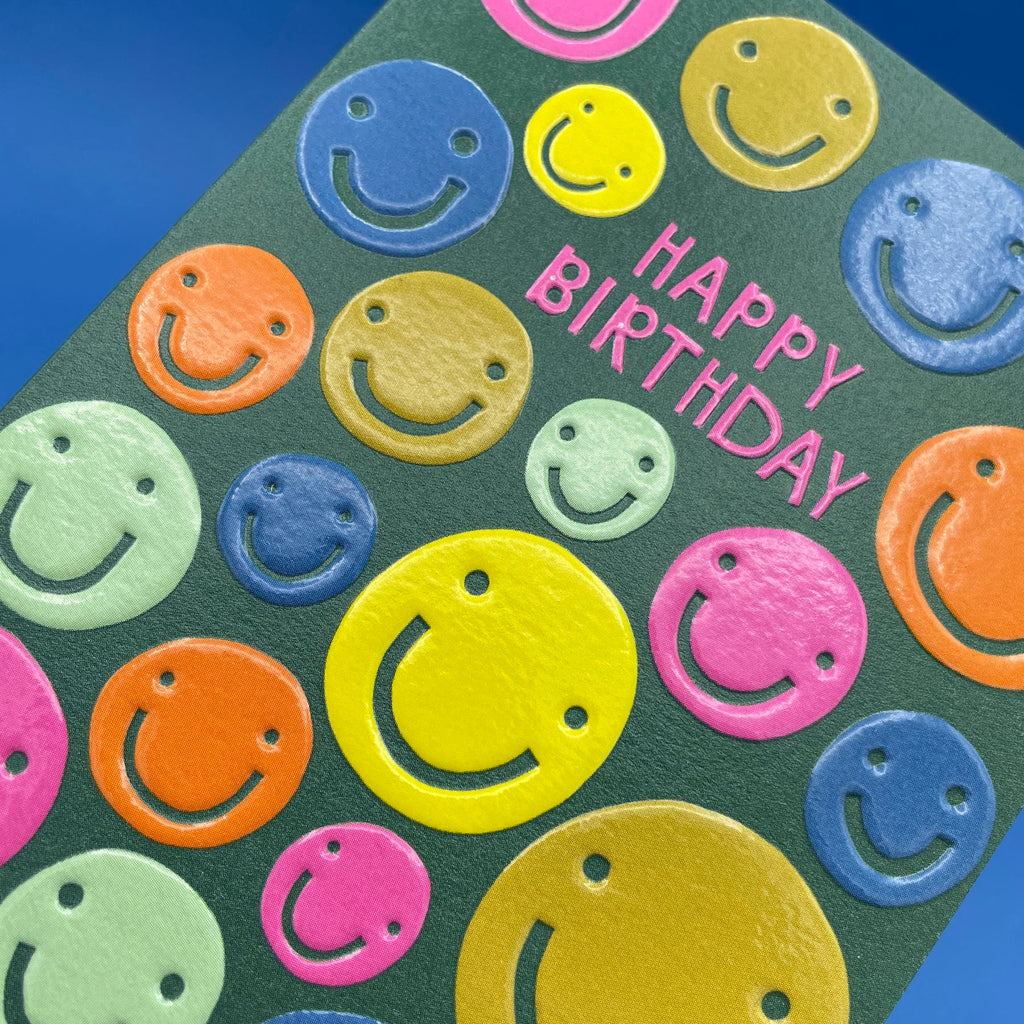 Close-up view of Happy Birthday Smiley Faces Mini Card.