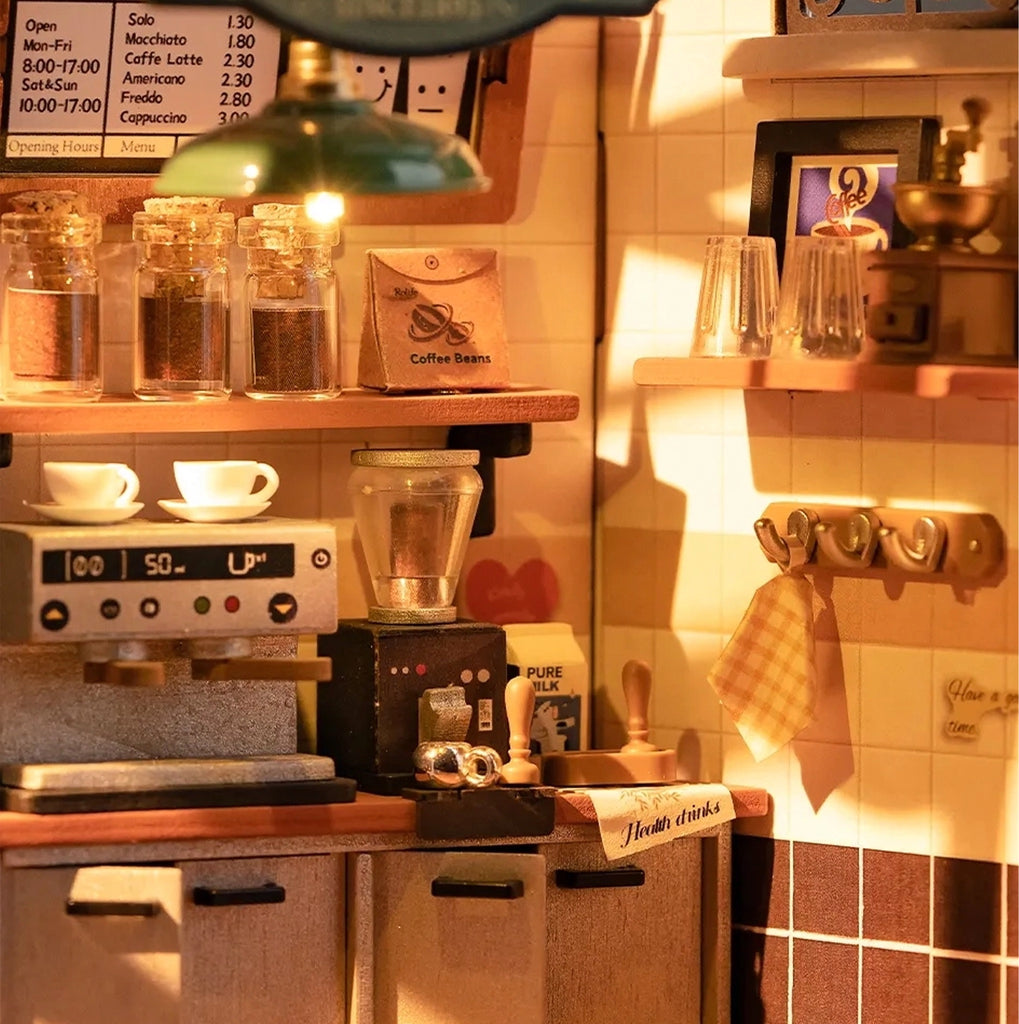 Close-up view of No. 17 Café DIY Miniature House Kit.
