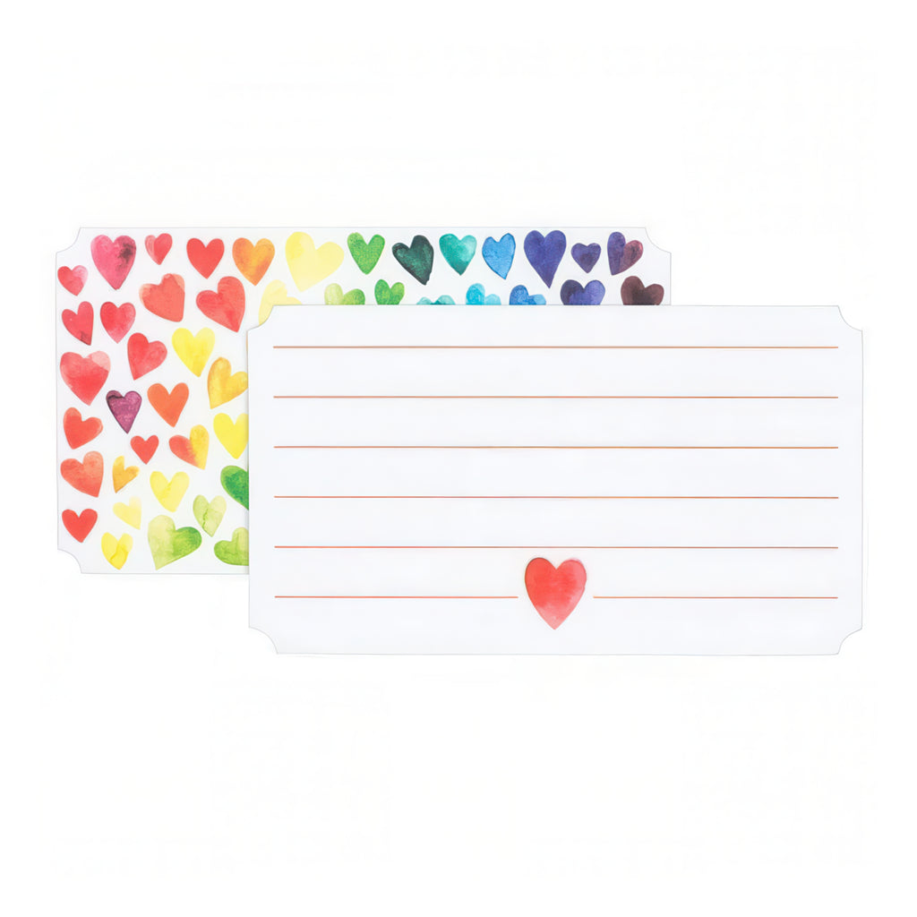 Close-up view of Rainbow Hearts Mini Note Cards.