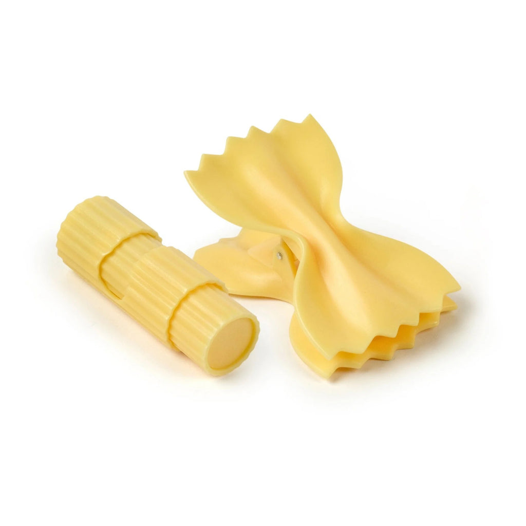 Close-up view of Snackaroni Pasta Bag Clips.