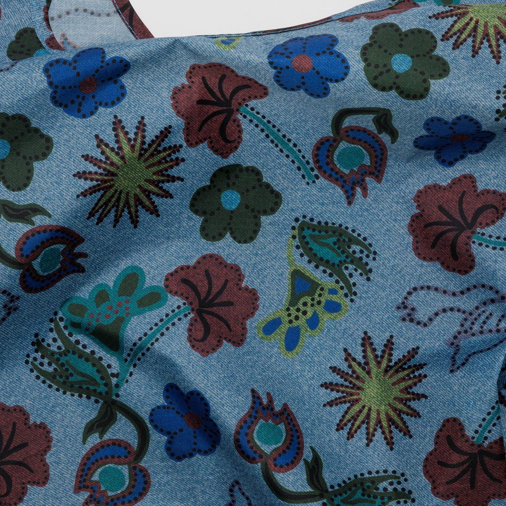 Close-up view of Standard Baggu Digital Denim Birds.