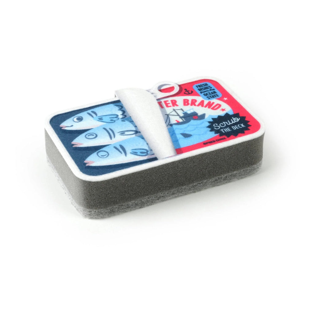 Close-up view of Tidy Tins Sardine Kitchen Sponge.