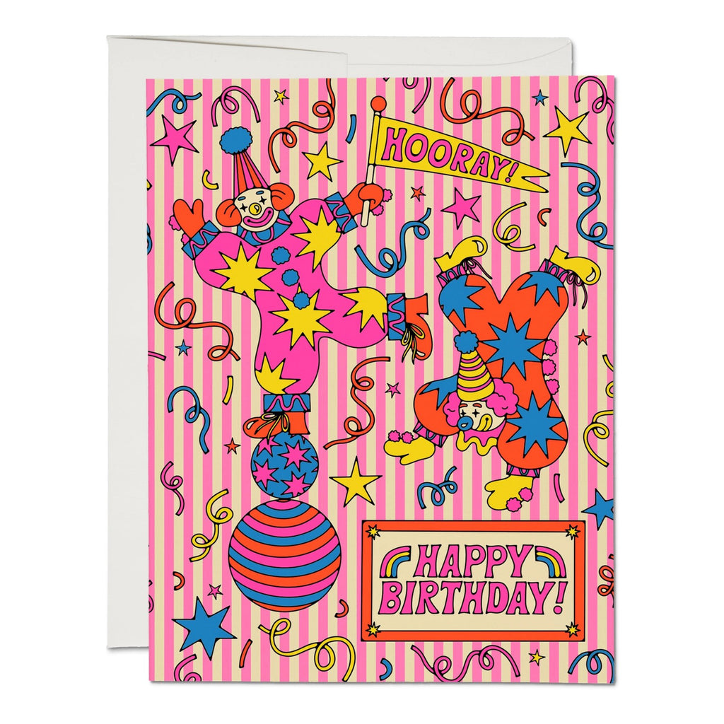 Clowns Hooray Birthday Card.