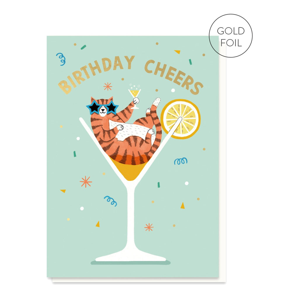 Cocktail Cat Birthday Card.