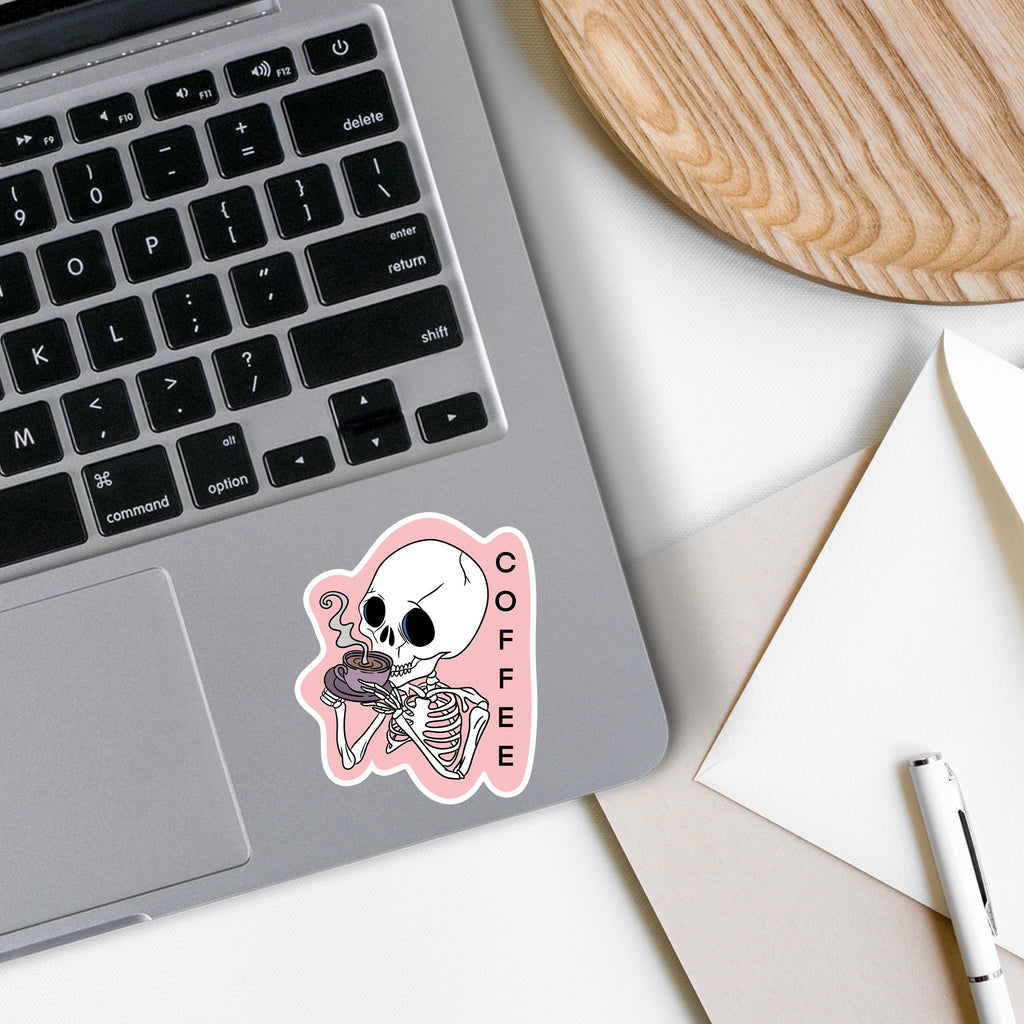 Coffee Skeleton Sticker on computer.