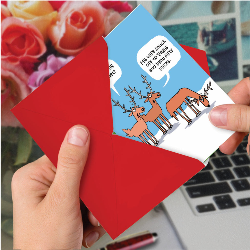 Comet's Problem Christmas Card in hand.