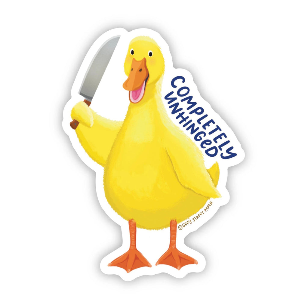 Completely Unhinged Duck With Knife Sticker.