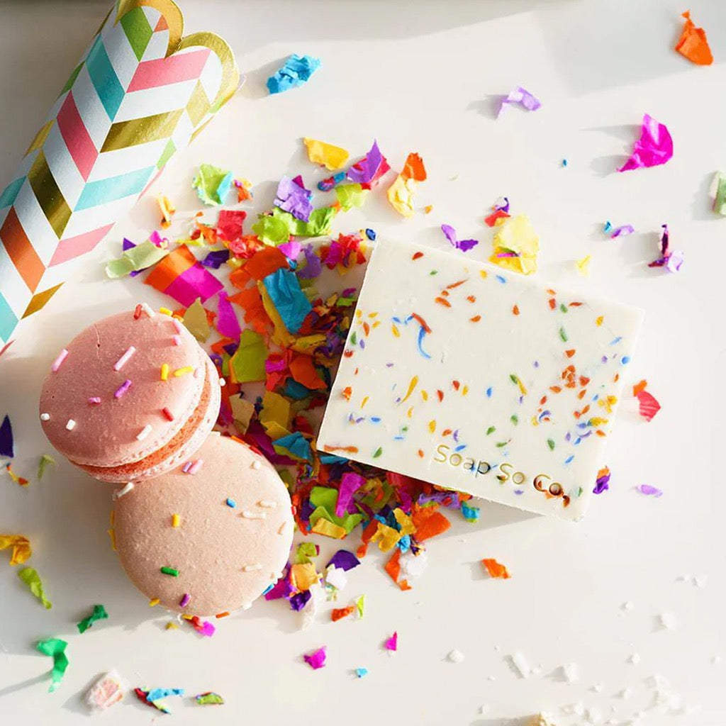 Confetti Soap Bar on table.