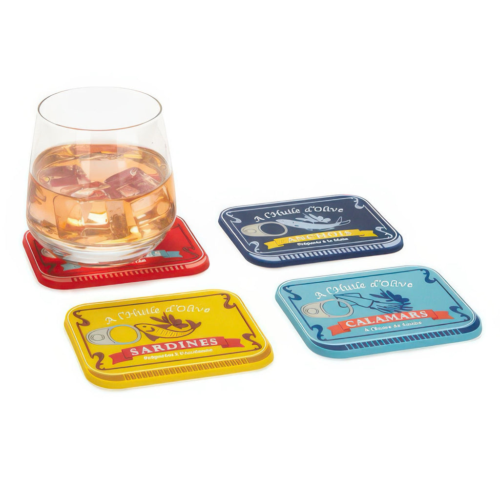 Conserverie Coasters on table.