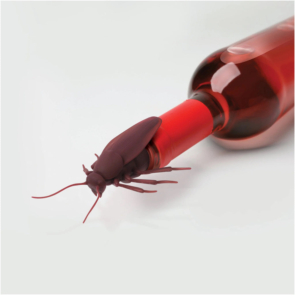 Corkroach Roach Bottle Stopper on bottle.
