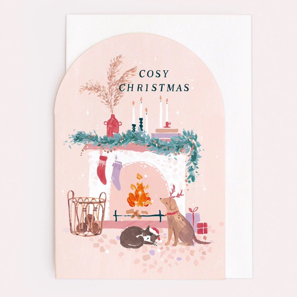 Cosy Fireplace Die-Cut Christmas Card.